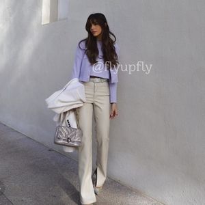 Zara * Faux Leather Cream Pants Slit Size 0/32